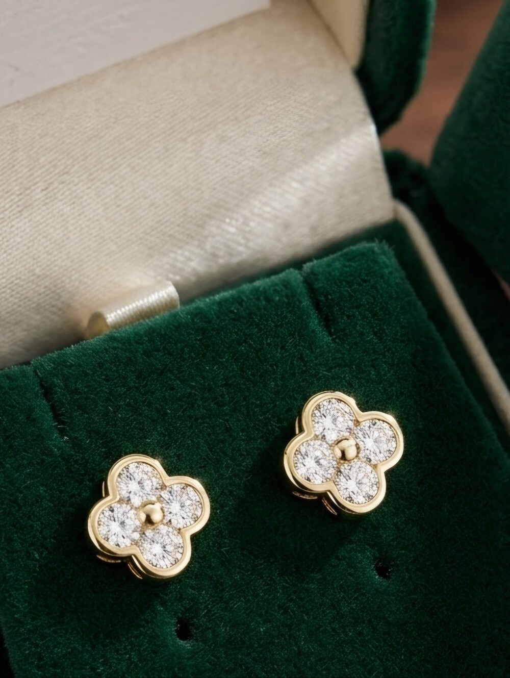 Moissanite Gold Clover Stud Earrings